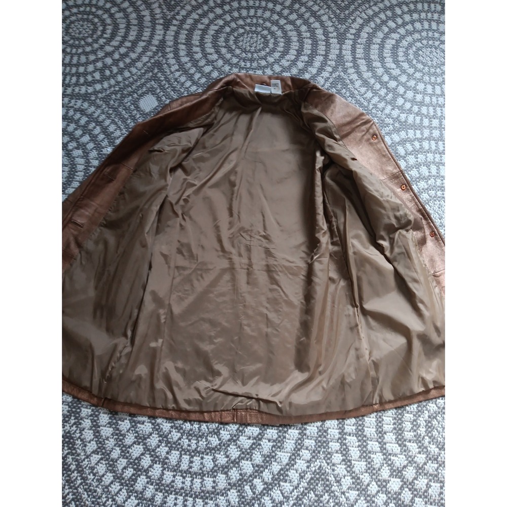 VTG Leather Trench Coat Belted Women Small Metalic Gold Belted‎ Countryside Chic - Picture 11 of 16